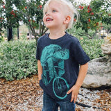 Sea Turtle on a Bicycle Kids T-Shirt - Tri Black / 2T (S) - Kids Shirts