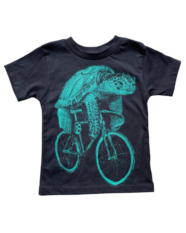 Sea Turtle on a Bicycle Toddler Shirt - Classic Tee - Black / 2T