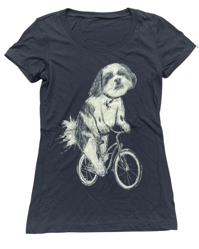Small Dog on A Bicycle Women’s Shirt - Classic Slim Tee - Black / S - Women’s