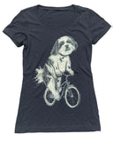 Small Dog on A Bicycle Women’s Shirt - Classic Slim Tee - Black / S - Women’s