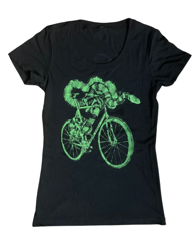 Snake on A Bicycle Women’s Shirt - Classic Slim Tee - Black / S - Women’s