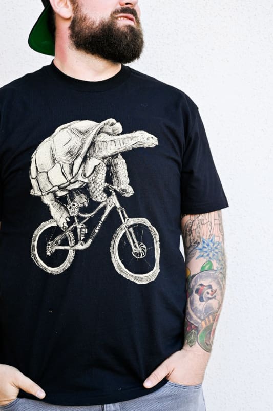 Tortoise on A Bicycle Men’s Shirt - Unisex/Mens Tee / Black / S - Unisex Tees
