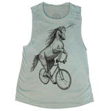 Unicorn on a Bike Womens Muscle Tank Top - Ladies Tanks