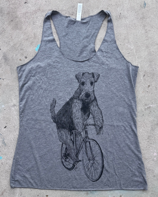 Airedale Terrier on a Bicycle Women's Racerback Tank
