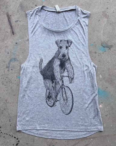 Airedale Terrier on a Bicycle Women's Flowy Muscle Tank