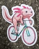 Axolotl on a Bicycle Vinyl Sticker