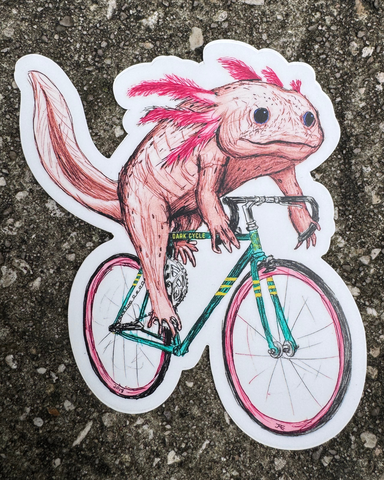 Axolotl on a Bicycle Vinyl Sticker