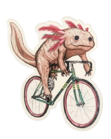 Axolotl on a Bicycle Vinyl Sticker