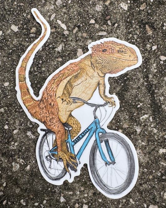 Bearded Dragon on a Bicycle Vinyl Sticker