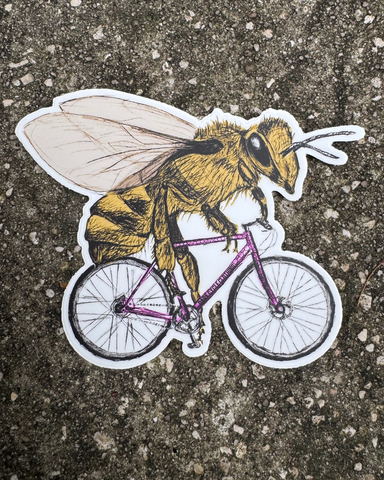 Bee on a Bicycle Vinyl Sticker
