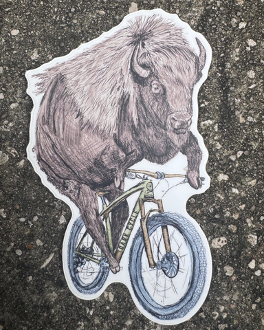 Buffalo on a Bicycle Vinyl Sticker