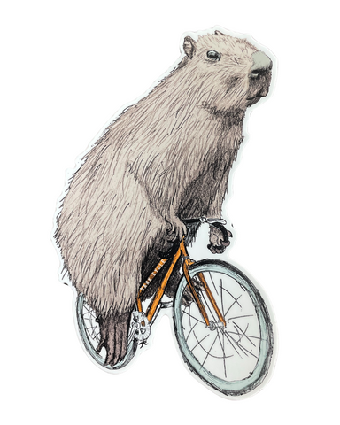 Capybara on a Bicycle Vinyl Sticker