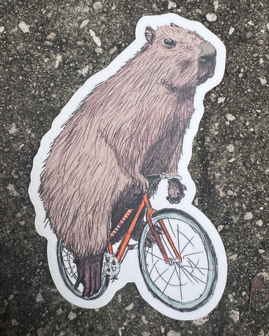 Capybara on a Bicycle Vinyl Sticker