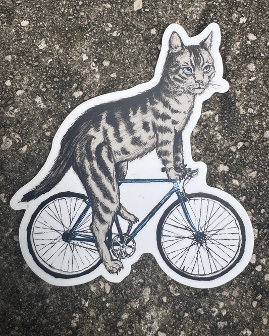 Cat on a Bicycle Vinyl Sticker