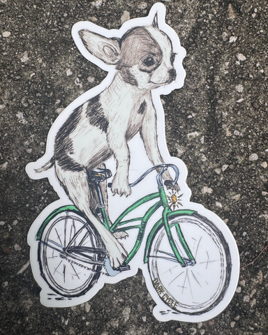 Chihuahua on a Bicycle Vinyl Sticker