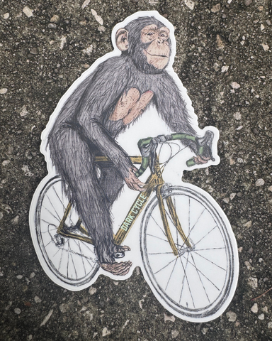 Chimpanzee on a Bicycle Vinyl Sticker