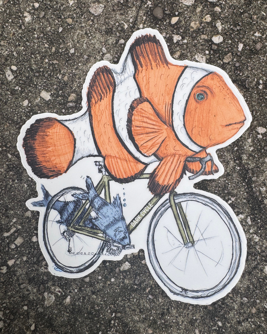 Clownfish on a Bicycle Vinyl Sticker