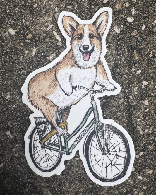 Corgi on a Bicycle Vinyl Sticker