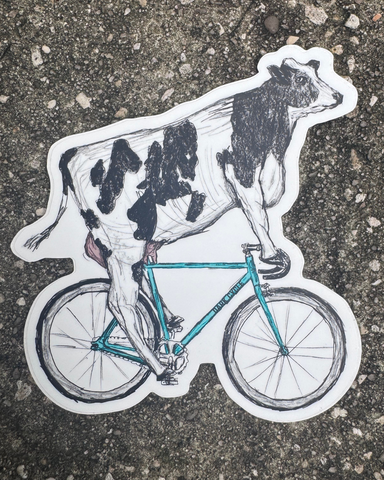 Cow on a Bicycle Vinyl Sticker