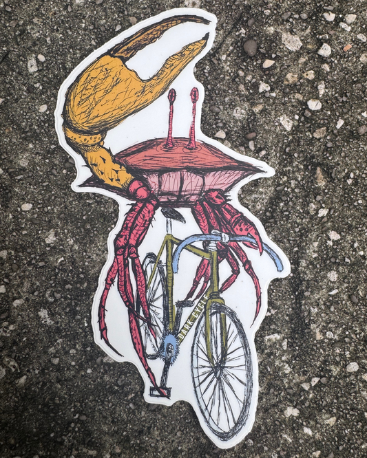 Crab on a Bicycle Vinyl Sticker