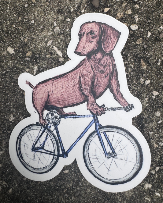 Dachshund on a Bicycle Vinyl Sticker