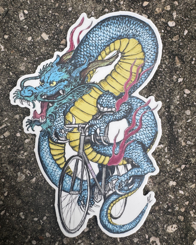 Dragon on a Bicycle Vinyl Sticker