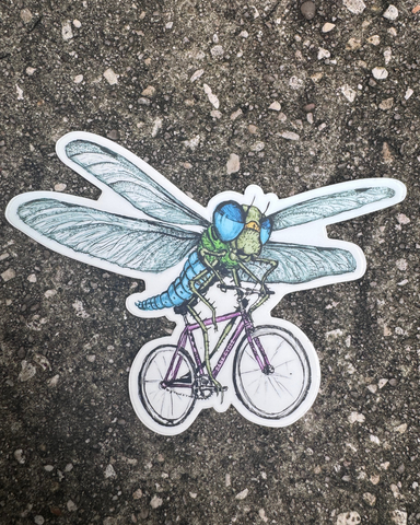 Dragonfly on a Bicycle Vinyl Sticker