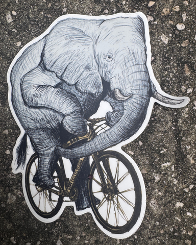 Elephant on a Bicycle Vinyl Sticker