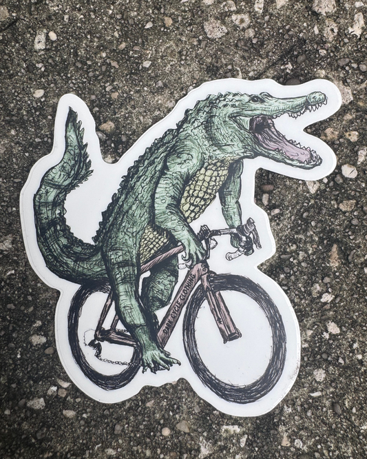 Alligator on a Bicycle Vinyl Sticker