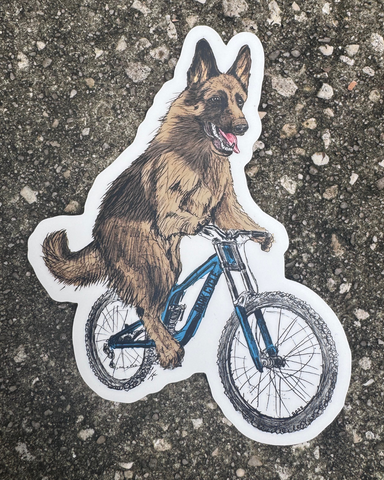 German Shepherd on a Bicycle Vinyl Sticker