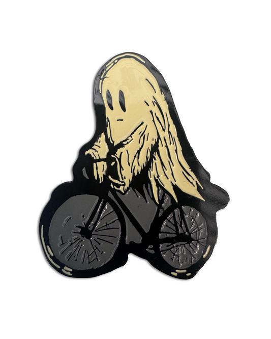 Ghost on a Bike Enamel Pin