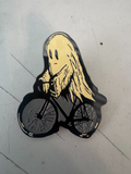 Ghost on a Bike Enamel Pin