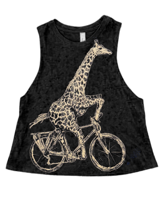 Giraffe on a Bike Racer Cropped Tank
