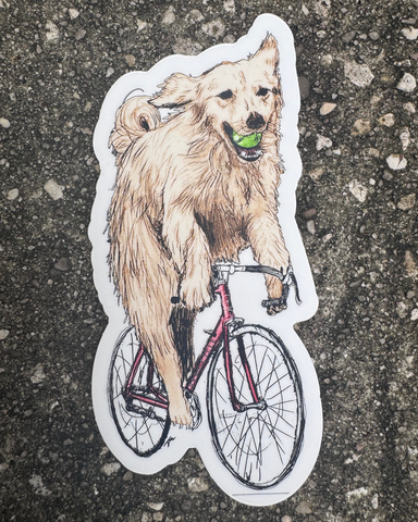 Golden Retreiver on a Bicycle Vinyl Sticker