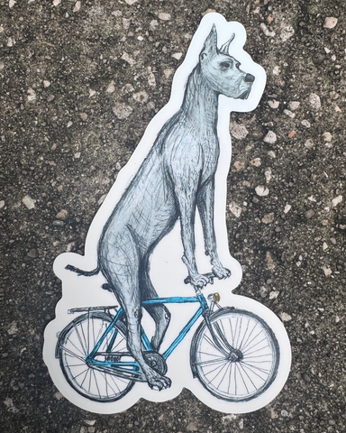 Great Dane on a Bicycle Vinyl Sticker