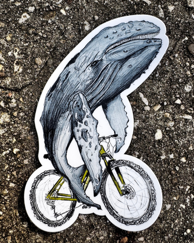 Grey Whale on a Bike Vinyl Sticker