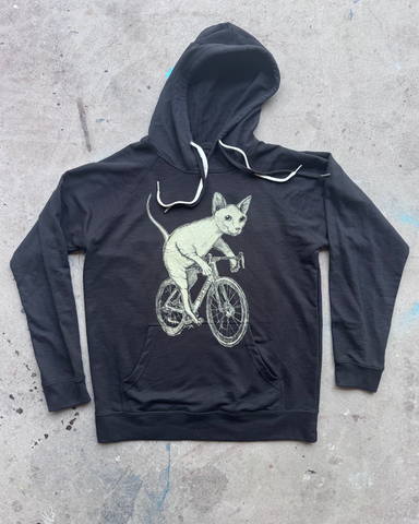 Hairless Cat on A Bike Unisex Hoodie