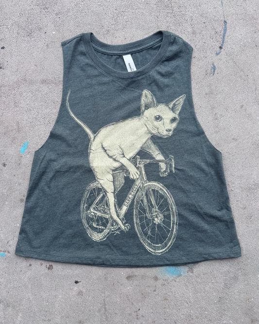 A Hairless Cat on A Bicycle Women's Racerback Crop Tank