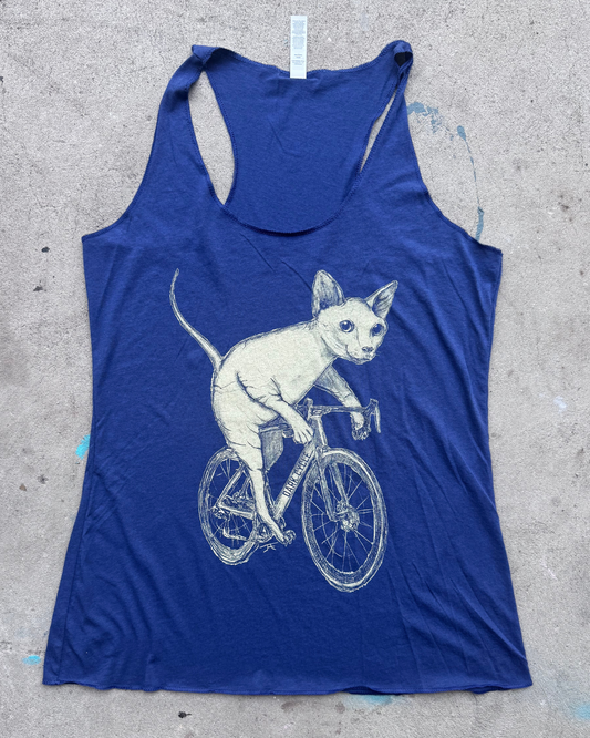 Hairless Cat on a Bicycle Women's Racerback Tank