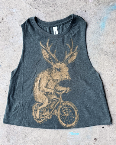 Jackalope on A Bicycle Women's Racerback Crop Tank