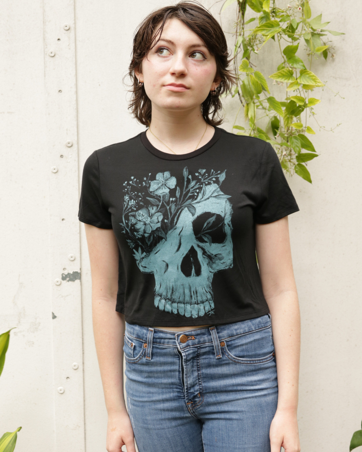 Life and Death V - Women's Fulfilled Skull and Floral Crop Top