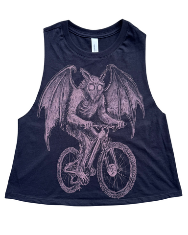 Mothman on a Bike Racer Cropped Tank