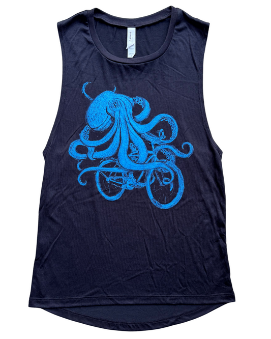 Octopus on a Bike Ladies Flowy Muscle Tank