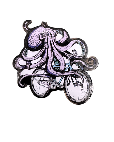 Octopus on a Bike Enamel Pin