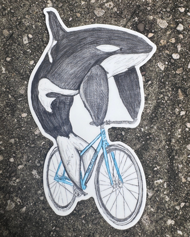 Orca on a Bicycle Vinyl Sticker