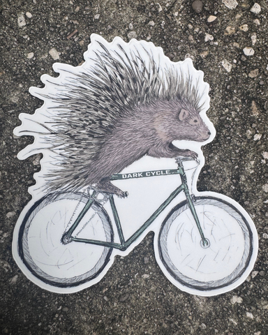 Porcupine on a Bicycle Vinyl Sticker
