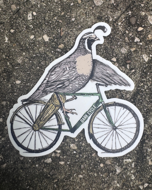 Quail on a Bicycle Vinyl Sticker
