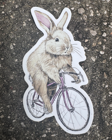 Bunny on a Bicycle Vinyl Sticker