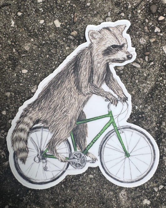 Raccoon on a Bicycle Vinyl Sticker