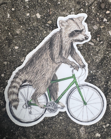 Raccoon on a Bicycle Vinyl Sticker